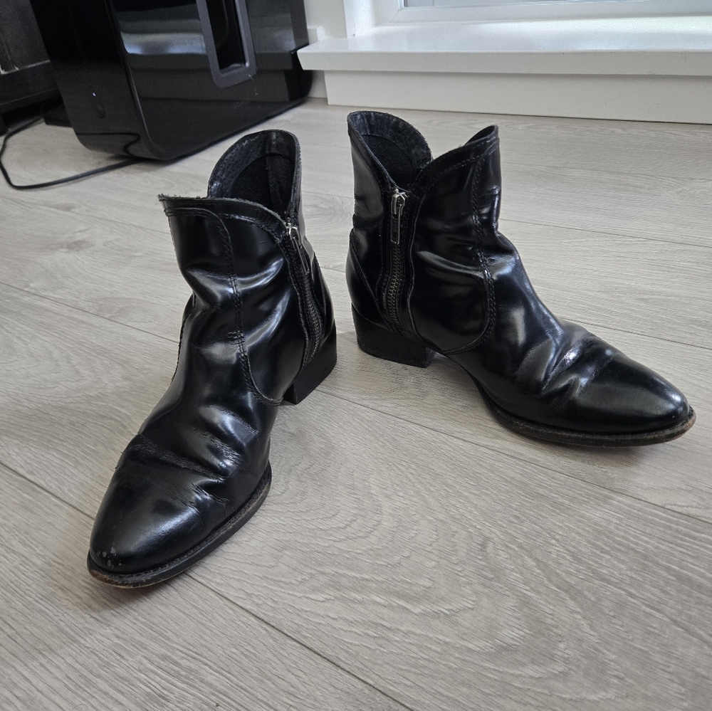 Black Leather Ankle Boots with Zipper